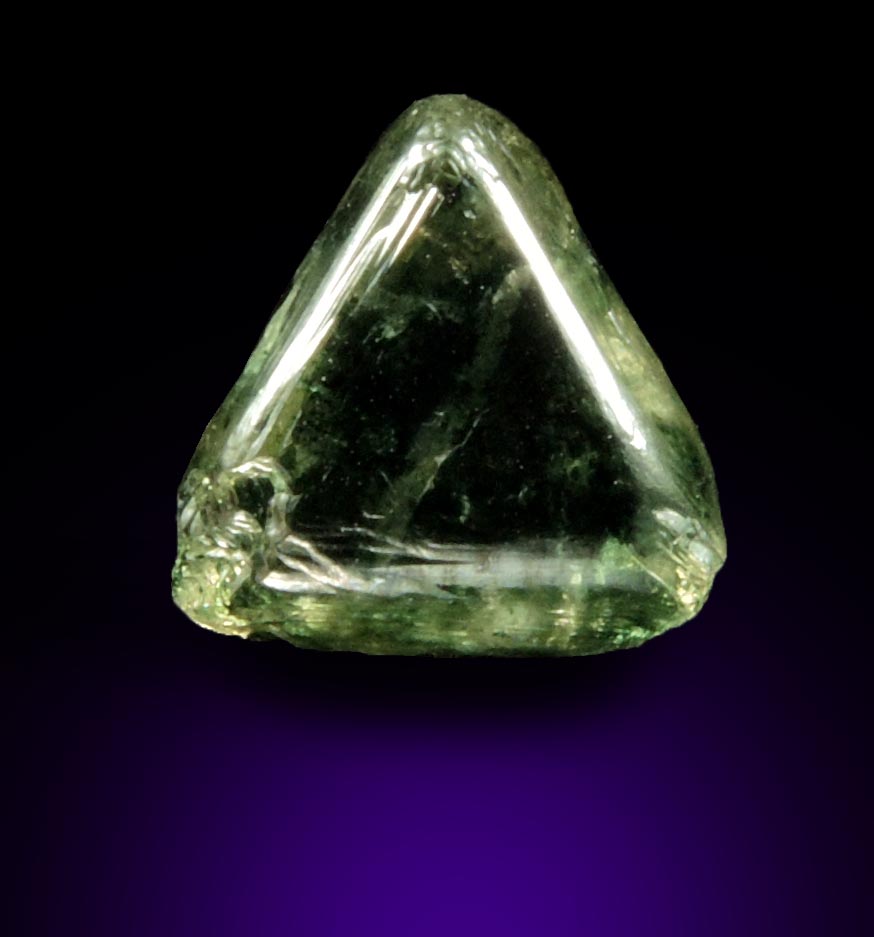 Diamond (1.92 carat green macle, twinned rough diamond) from east of Krouan, Guinea