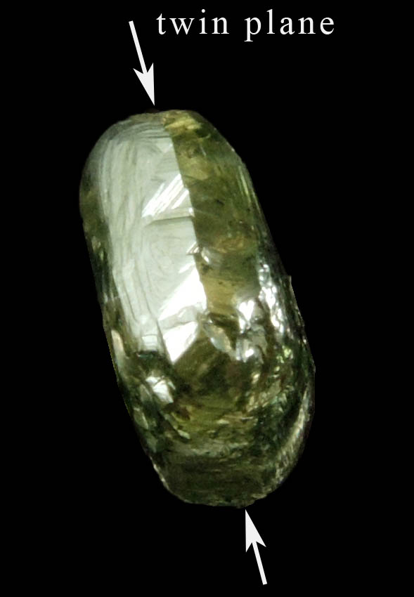 Diamond (1.92 carat green macle, twinned rough diamond) from east of Krouan, Guinea