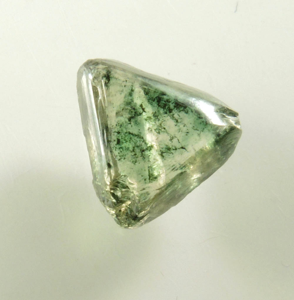 Diamond (1.92 carat green macle, twinned rough diamond) from east of Krouan, Guinea