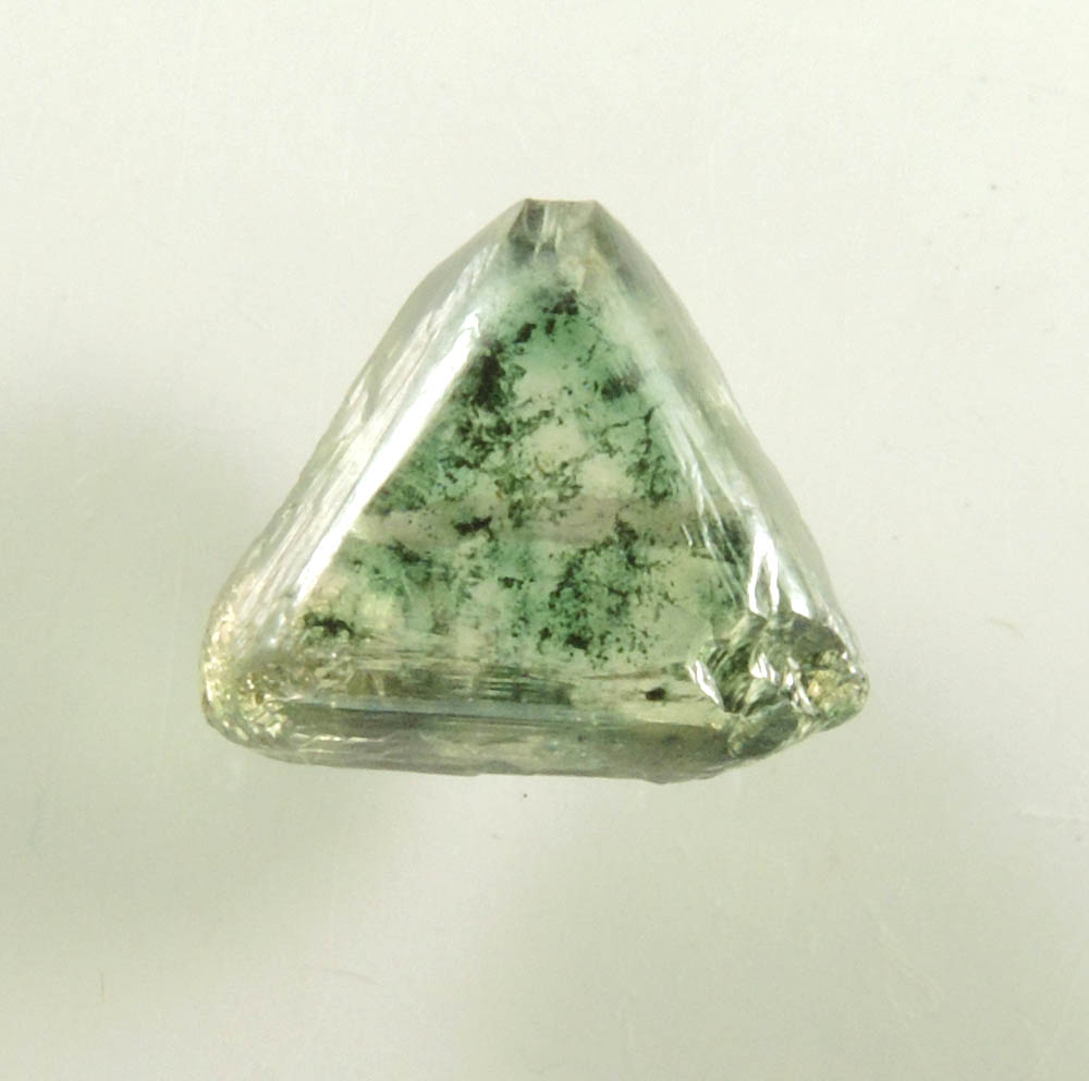 Diamond (1.92 carat green macle, twinned rough diamond) from east of Kérouané, Guinea