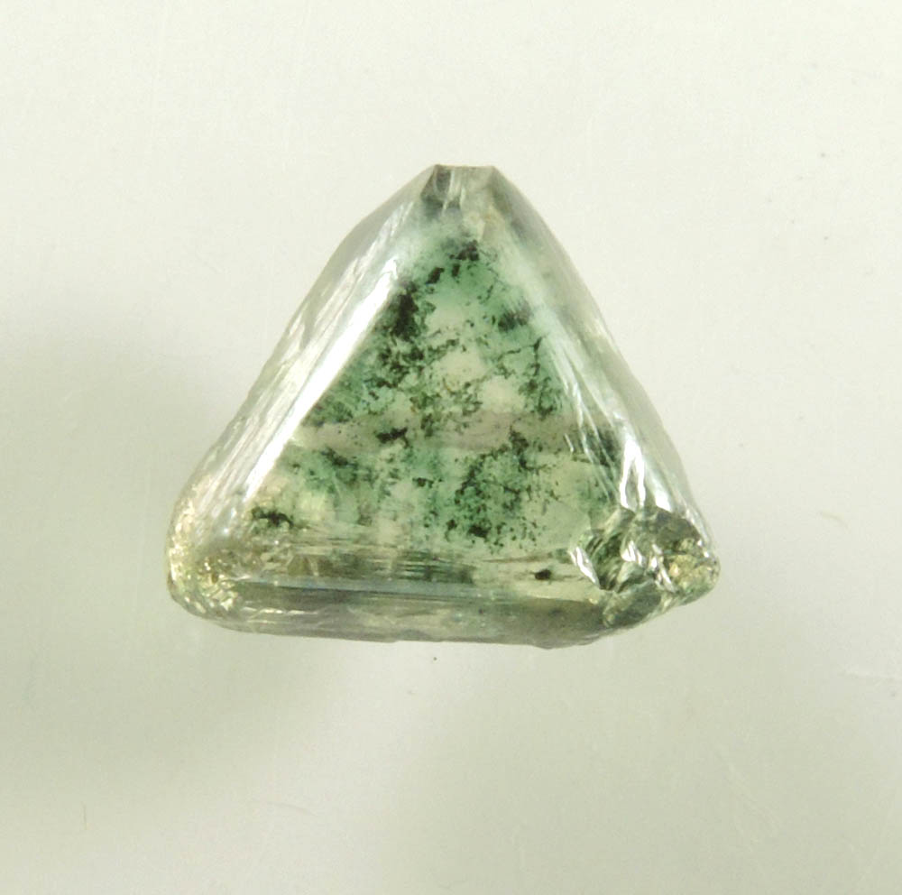 Diamond (1.92 carat green macle, twinned rough diamond) from east of Krouan, Guinea