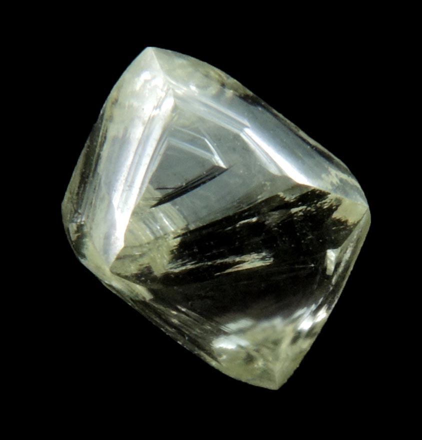 Diamond (1.76 carat cuttable flawless pale-yellow octahedral uncut diamond) from Matto Grosso, Brazil