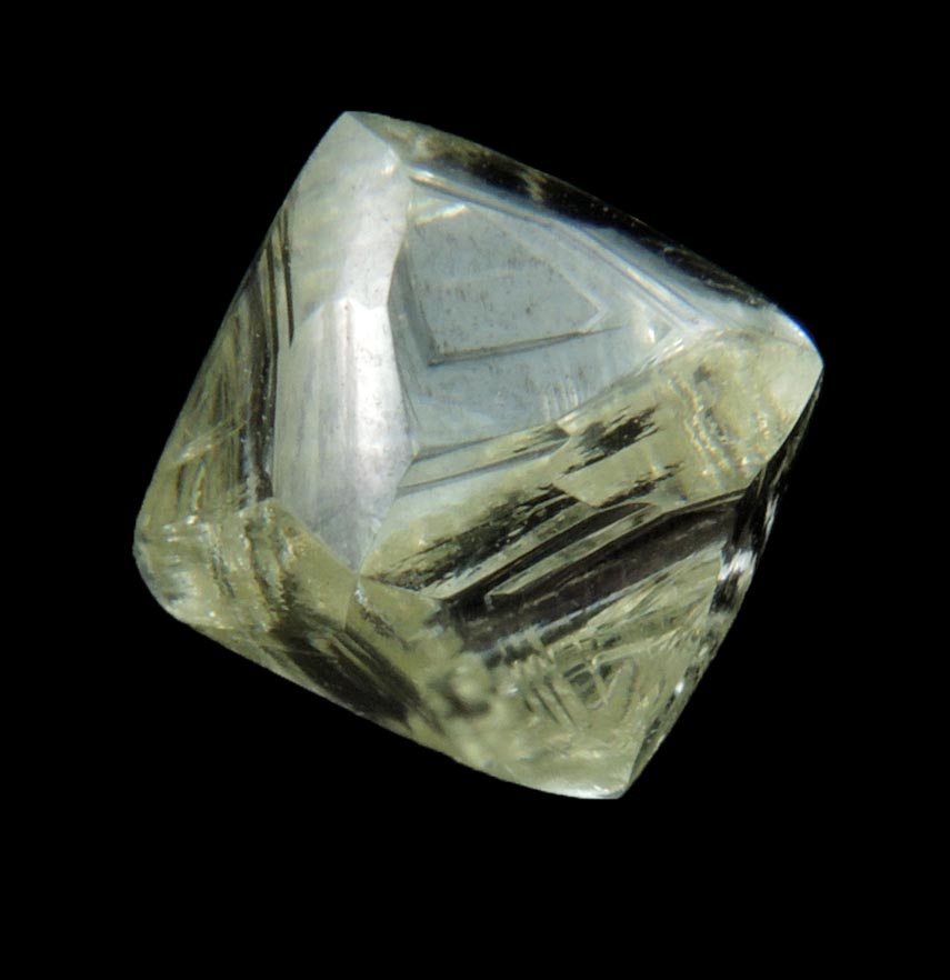 Diamond (1.76 carat cuttable flawless pale-yellow octahedral uncut diamond) from Matto Grosso, Brazil