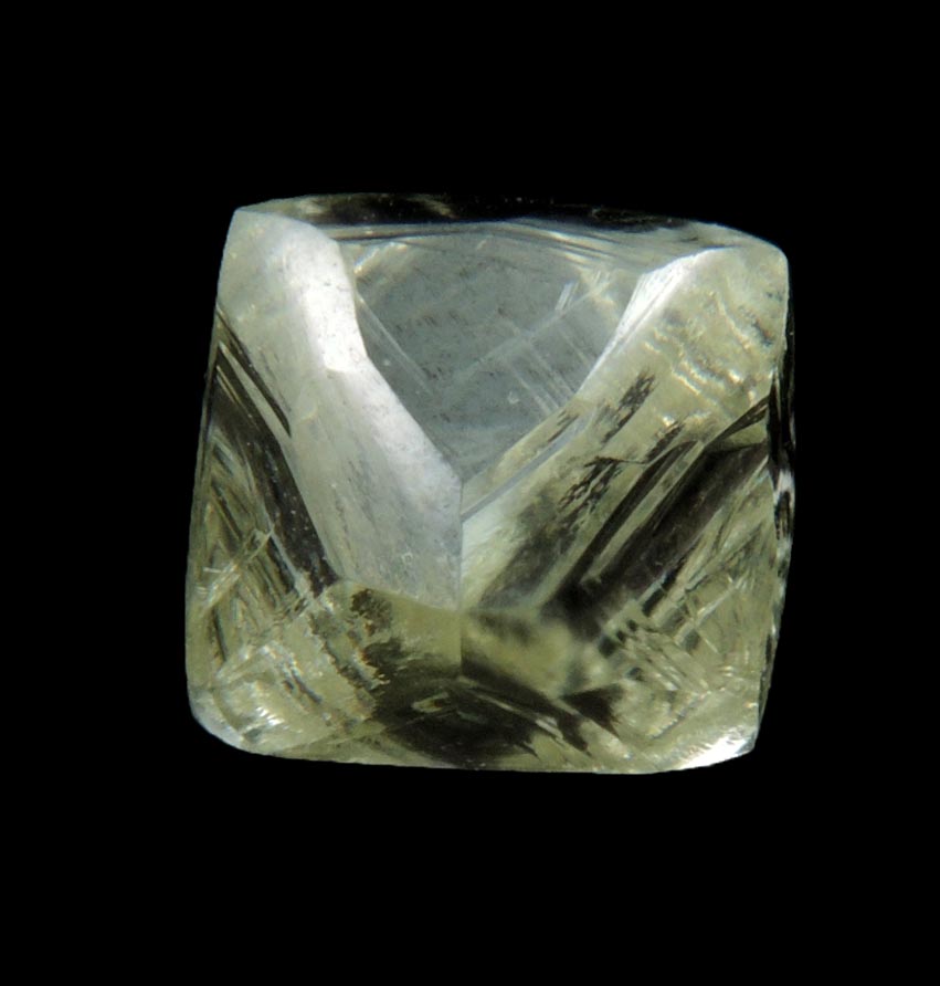 Diamond (1.76 carat cuttable flawless pale-yellow octahedral uncut diamond) from Matto Grosso, Brazil