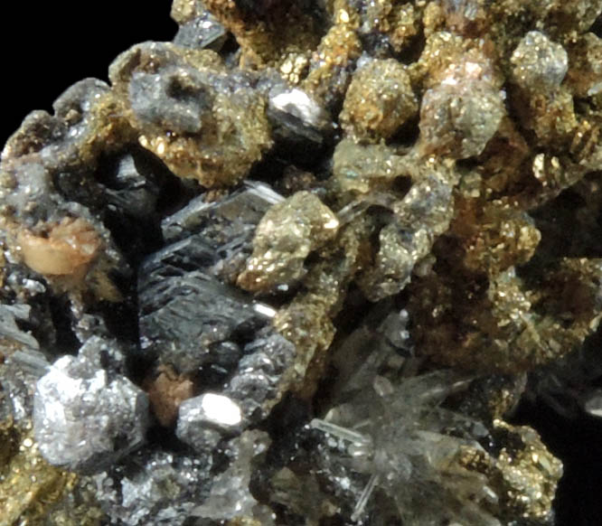 Acanthite, Chalcopyrite, Quartz from Guanajuato Silver Mining District, Guanajuato, Mexico