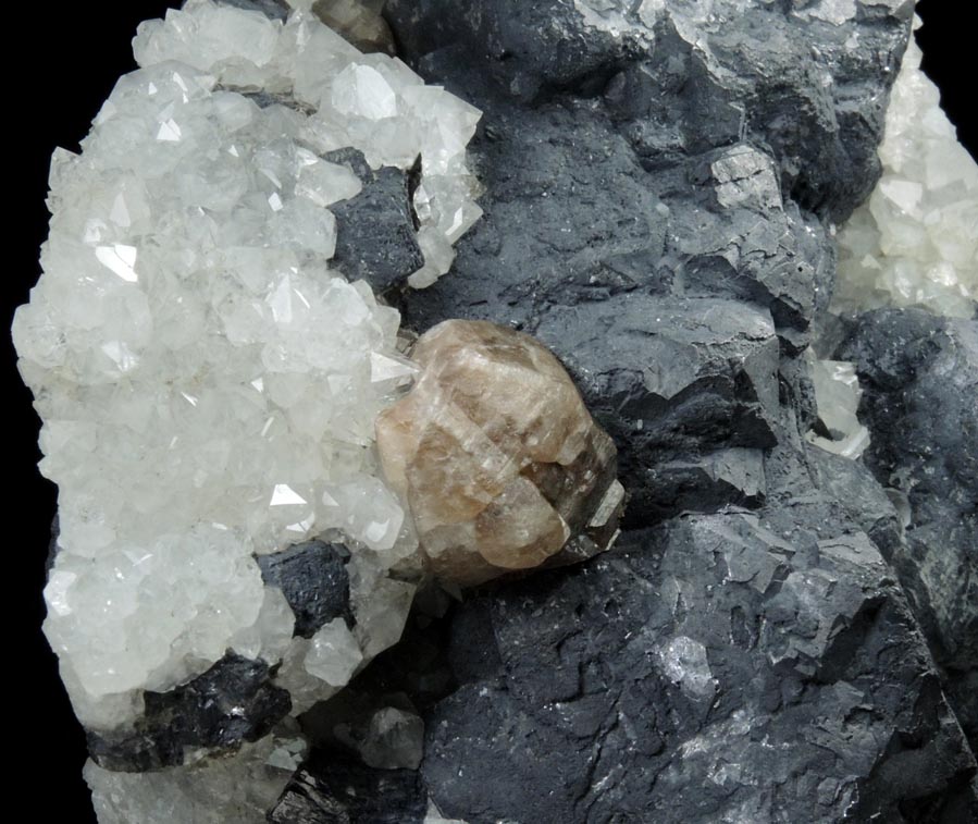 Cerussite on Galena and Quartz from Strbro, 25 km west of Plzen, Bohemia, Czech Republic