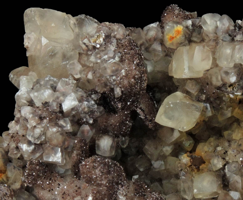 Calcite on Quartz with Goethite-Hematite from Prospect Park Quarry, Prospect Park, Passaic County, New Jersey