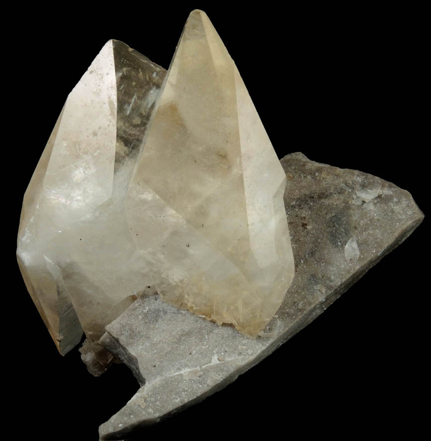 Calcite (including two twinned crystals) from Elmwood Mine, Carthage, Smith County, Tennessee