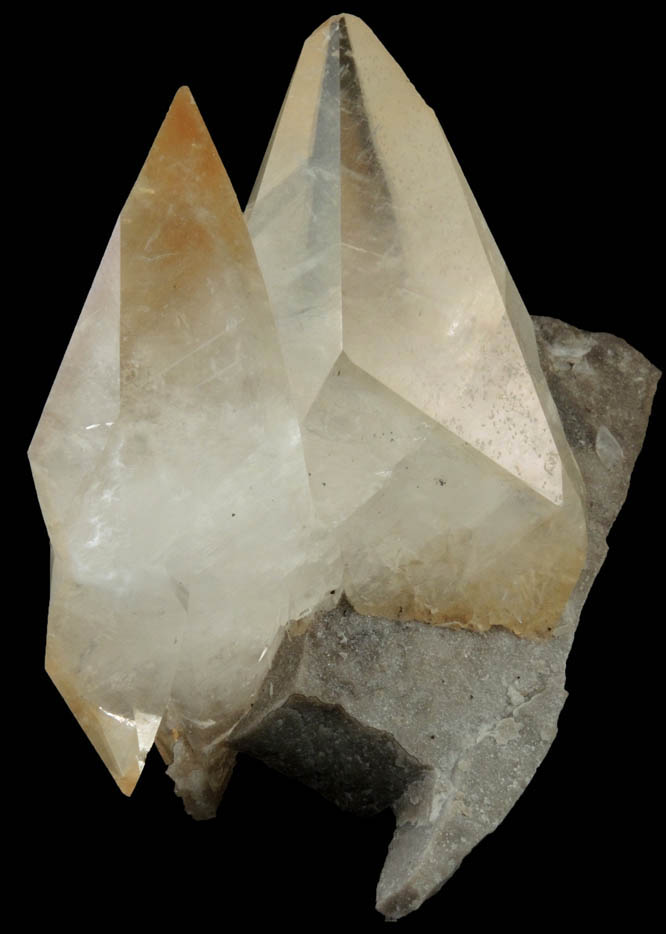 Calcite (including two twinned crystals) from Elmwood Mine, Carthage, Smith County, Tennessee