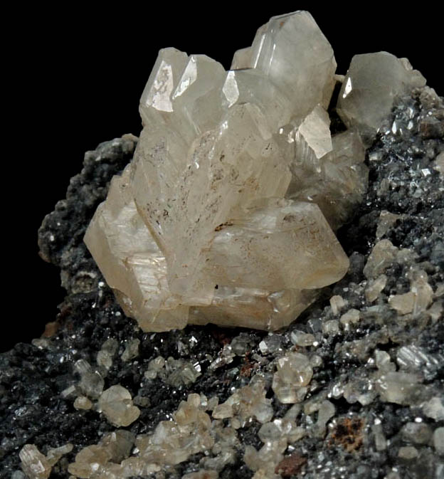 Cerussite (sixling-twinned crystals) on Galena from Tsumeb Mine, Otavi-Bergland District, Oshikoto, Namibia