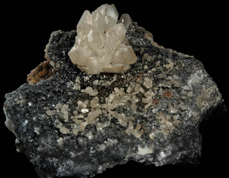 Cerussite (sixling-twinned crystals) on Galena from Tsumeb Mine, Otavi-Bergland District, Oshikoto, Namibia