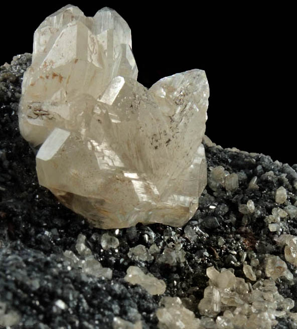 Cerussite (sixling-twinned crystals) on Galena from Tsumeb Mine, Otavi-Bergland District, Oshikoto, Namibia