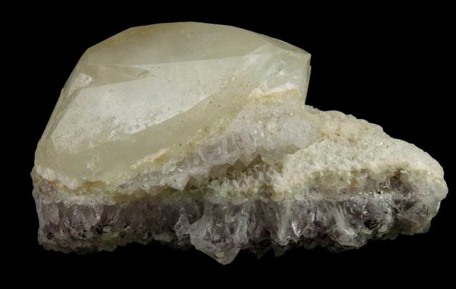 Calcite on Albite with Prehnite and Amethyst Quartz from Prospect Park Quarry, Prospect Park, Passaic County, New Jersey