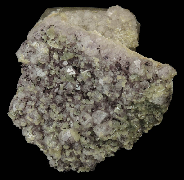 Calcite on Albite with Prehnite and Amethyst Quartz from Prospect Park Quarry, Prospect Park, Passaic County, New Jersey