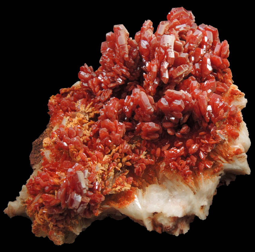 Vanadinite over Barite from Mibladen, Haute Moulouya Basin, Zeida-Aouli-Mibladen belt, Midelt Province, Morocco