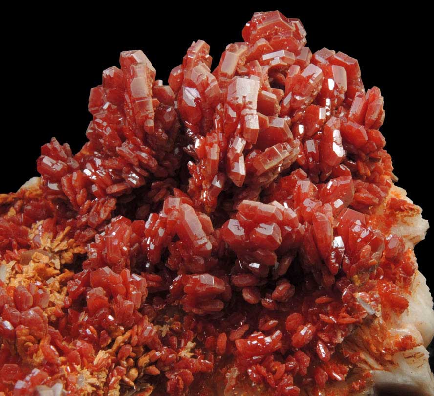 Vanadinite over Barite from Mibladen, Haute Moulouya Basin, Zeida-Aouli-Mibladen belt, Midelt Province, Morocco