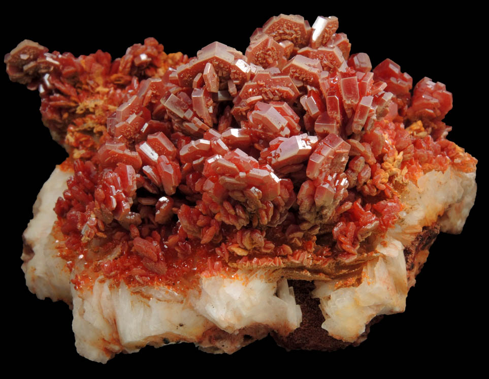 Vanadinite over Barite from Mibladen, Haute Moulouya Basin, Zeida-Aouli-Mibladen belt, Midelt Province, Morocco