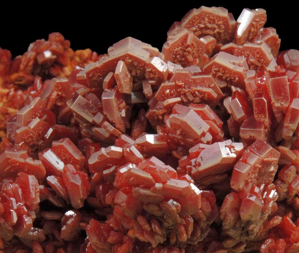 Vanadinite over Barite from Mibladen, Haute Moulouya Basin, Zeida-Aouli-Mibladen belt, Midelt Province, Morocco