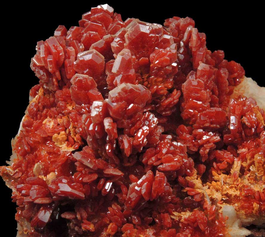 Vanadinite over Barite from Mibladen, Haute Moulouya Basin, Zeida-Aouli-Mibladen belt, Midelt Province, Morocco