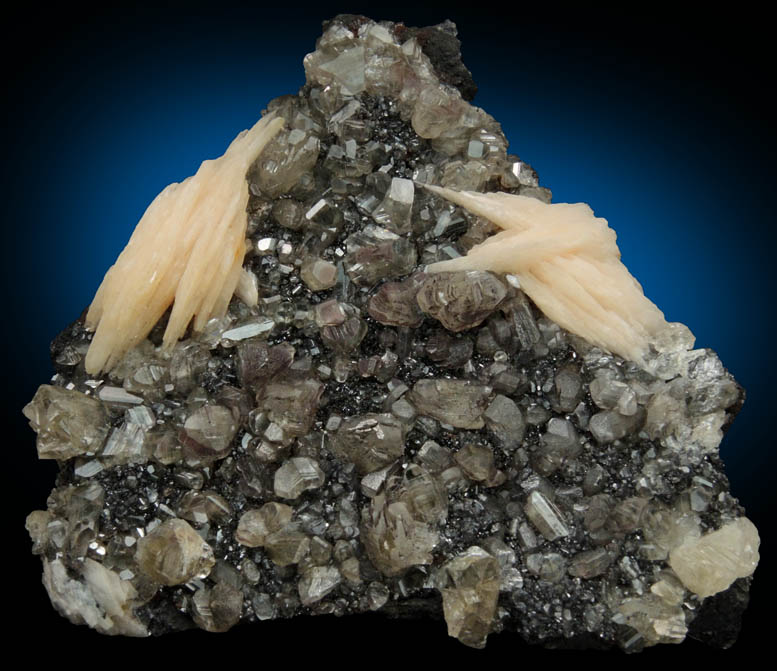 Cerussite and Barite over Galena from Mibladen, Haute Moulouya Basin, Zeida-Aouli-Mibladen belt, Midelt Province, Morocco