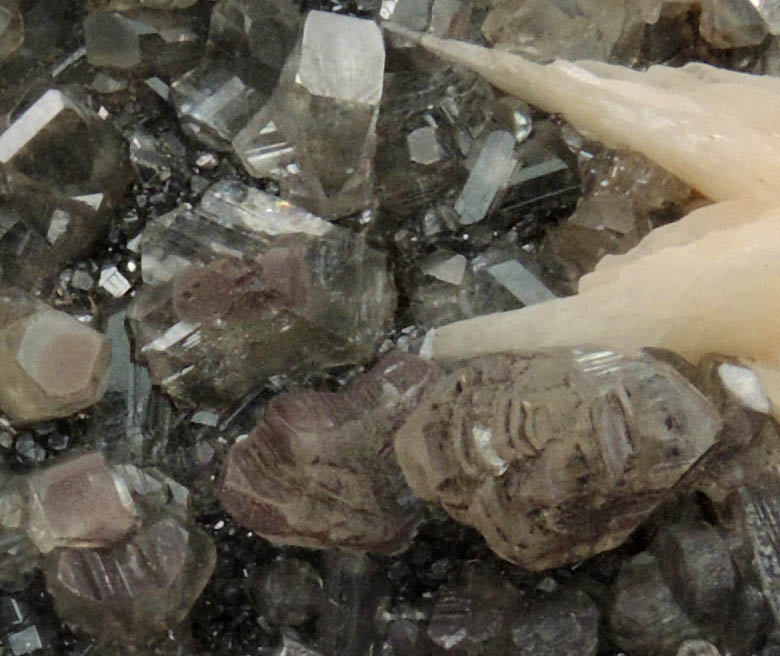 Cerussite and Barite over Galena from Mibladen, Haute Moulouya Basin, Zeida-Aouli-Mibladen belt, Midelt Province, Morocco