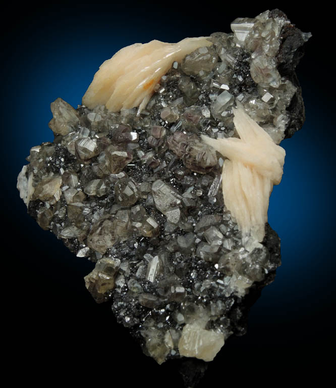 Cerussite and Barite over Galena from Mibladen, Haute Moulouya Basin, Zeida-Aouli-Mibladen belt, Midelt Province, Morocco