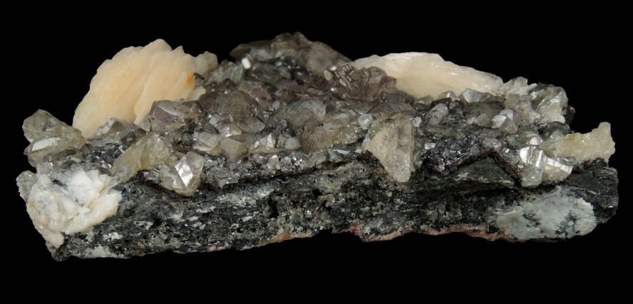 Cerussite and Barite over Galena from Mibladen, Haute Moulouya Basin, Zeida-Aouli-Mibladen belt, Midelt Province, Morocco