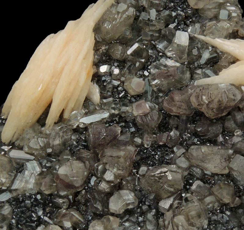 Cerussite and Barite over Galena from Mibladen, Haute Moulouya Basin, Zeida-Aouli-Mibladen belt, Midelt Province, Morocco