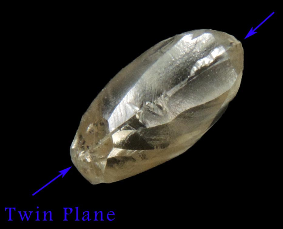Diamond (1.27 carat pale-brown elongated macle, twinned uncut diamond) from Northern Cape Province, South Africa