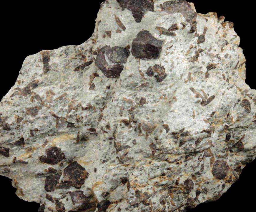 Almandine Garnet with Staurolite from Green's Farm, 750 m. ESE of Roxbury Falls, Roxbury, New Haven County, Connecticut