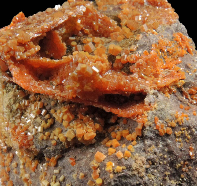 Vanadinite pseudomorphs after Wulfenite from Rowley Mine, 20 km northwest of Theba, Painted Rock Mountains, Maricopa County, Arizona