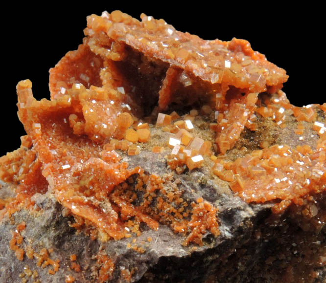 Vanadinite pseudomorphs after Wulfenite from Rowley Mine, 20 km northwest of Theba, Painted Rock Mountains, Maricopa County, Arizona