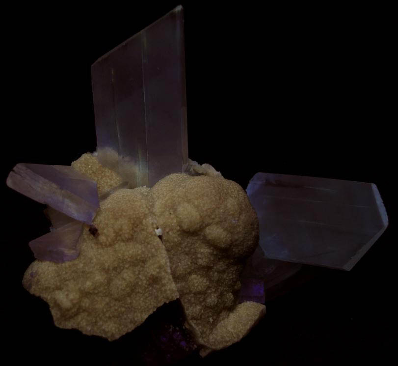 Gypsum var. Selenite on Aragonite over Sulfur from Agrigento (Girgenti), Sicily, Italy