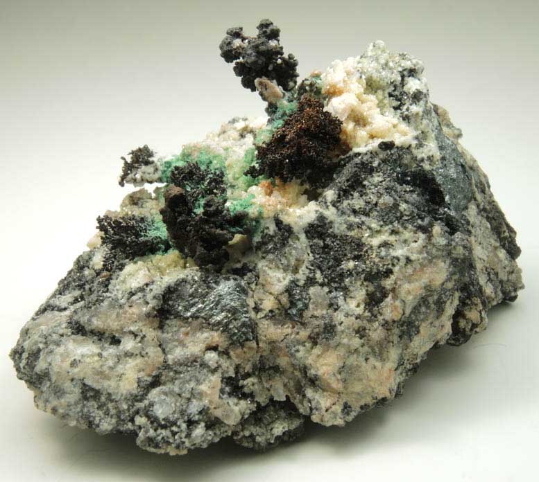 Copper crystals on Dolomite with Malachite and Tennantite from Tsumeb Mine, Otavi-Bergland District, Oshikoto, Namibia