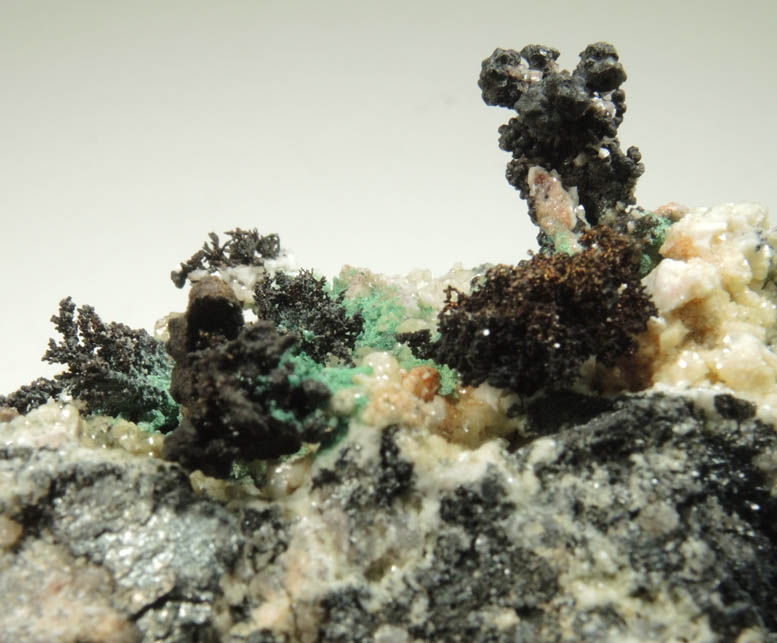 Copper crystals on Dolomite with Malachite and Tennantite from Tsumeb Mine, Otavi-Bergland District, Oshikoto, Namibia