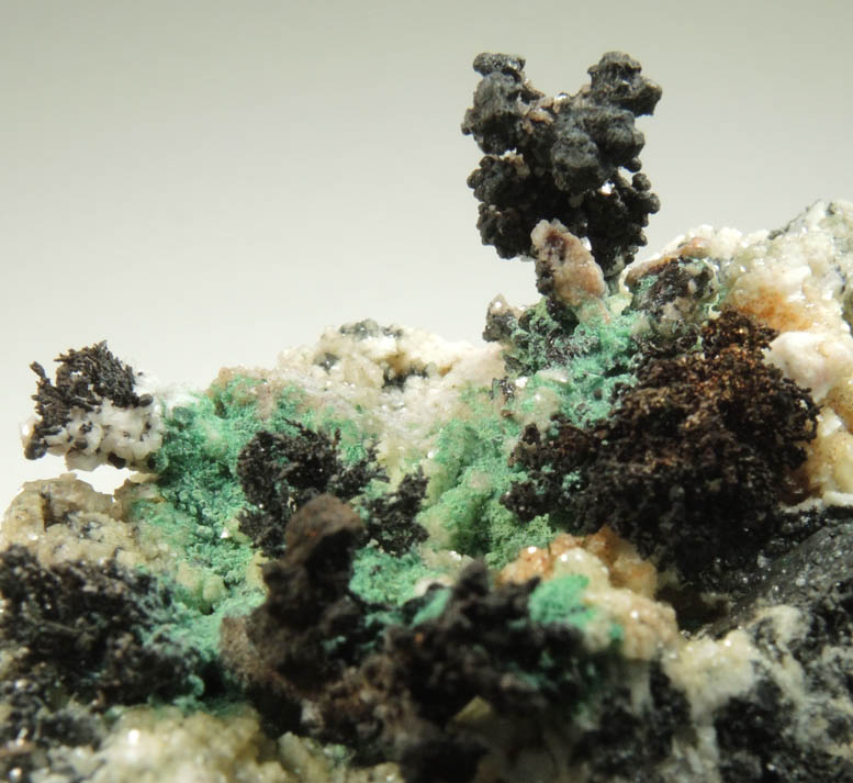 Copper crystals on Dolomite with Malachite and Tennantite from Tsumeb Mine, Otavi-Bergland District, Oshikoto, Namibia