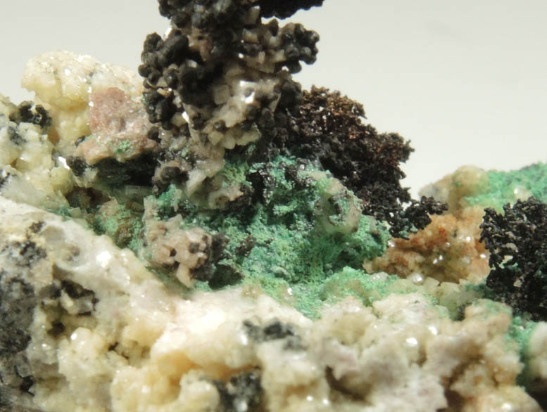 Copper crystals on Dolomite with Malachite and Tennantite from Tsumeb Mine, Otavi-Bergland District, Oshikoto, Namibia