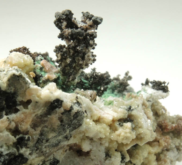 Copper crystals on Dolomite with Malachite and Tennantite from Tsumeb Mine, Otavi-Bergland District, Oshikoto, Namibia