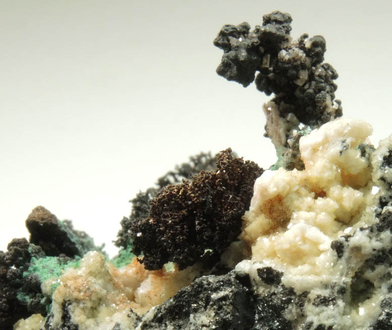 Copper crystals on Dolomite with Malachite and Tennantite from Tsumeb Mine, Otavi-Bergland District, Oshikoto, Namibia