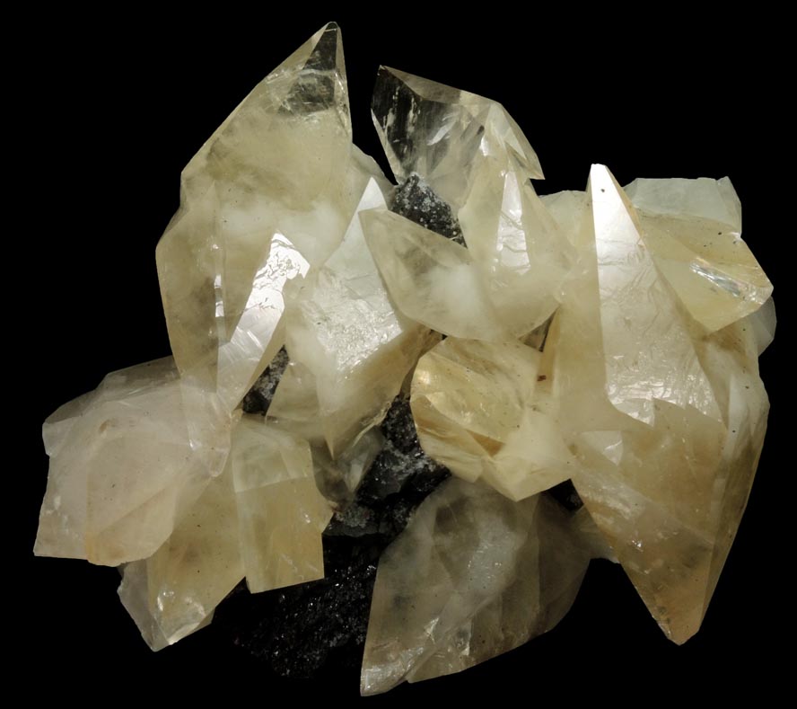 Calcite (twinned crystals) over Sphalerite from Elmwood Mine, Carthage, Smith County, Tennessee