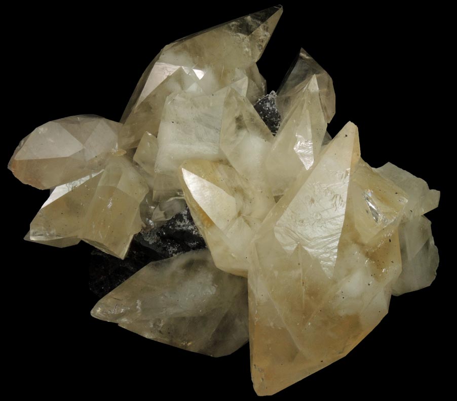 Calcite (twinned crystals) over Sphalerite from Elmwood Mine, Carthage, Smith County, Tennessee