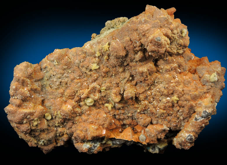 Mimetite pseudomorphs after Cerussite over Smithsonite coating Calcite from Tsumeb Mine, Otavi-Bergland District, Oshikoto, Namibia