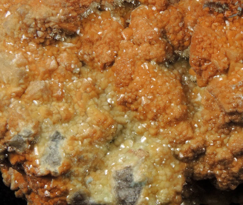 Mimetite pseudomorphs after Cerussite over Smithsonite coating Calcite from Tsumeb Mine, Otavi-Bergland District, Oshikoto, Namibia