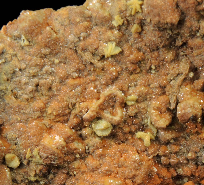 Mimetite pseudomorphs after Cerussite over Smithsonite coating Calcite from Tsumeb Mine, Otavi-Bergland District, Oshikoto, Namibia