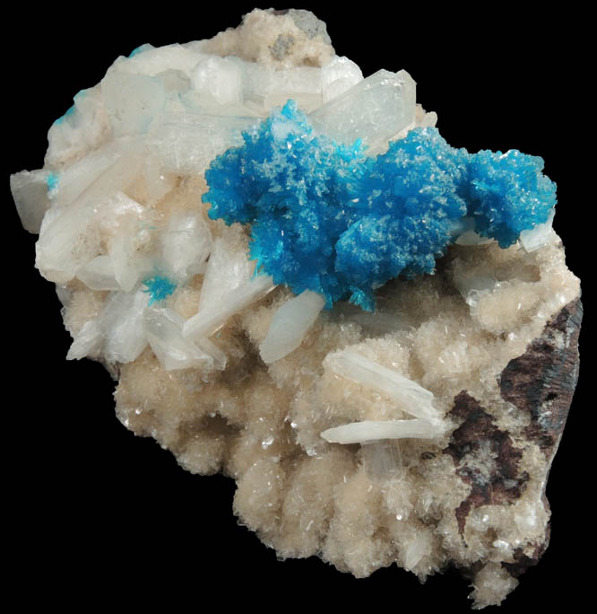 Cavansite with Stilbite overgrowth on Stilbite from Wagholi Quarry, Maharashtra, India