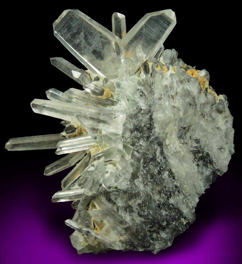 Quartz (Japan Law-twinned crystals) with Wavellite from Llallagua Mine (Siglo XX Mine), Bustillos Province, Potosi Department, Bolivia