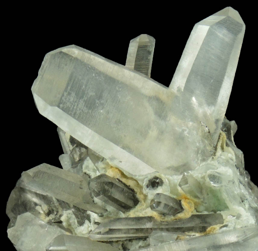 Quartz (Japan Law-twinned crystals) with Wavellite from Llallagua Mine (Siglo XX Mine), Bustillos Province, Potosi Department, Bolivia