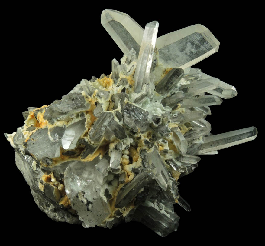 Quartz (Japan Law-twinned crystals) with Wavellite from Llallagua Mine (Siglo XX Mine), Bustillos Province, Potosi Department, Bolivia