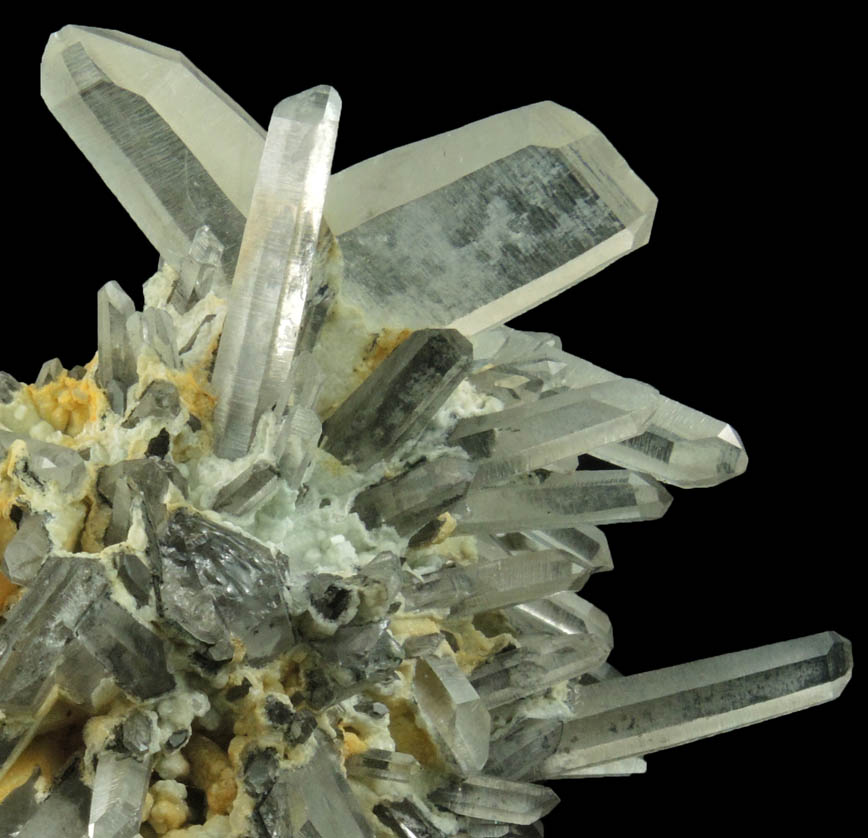 Quartz (Japan Law-twinned crystals) with Wavellite from Llallagua Mine (Siglo XX Mine), Bustillos Province, Potosi Department, Bolivia