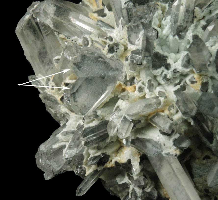 Quartz (Japan Law-twinned crystals) with Wavellite from Llallagua Mine (Siglo XX Mine), Bustillos Province, Potosi Department, Bolivia